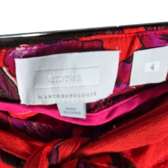 Ettitwa by Anthropologie Pants Womens 4 Red Floral Wide Leg Belted Pockets - Picture 5 of 10